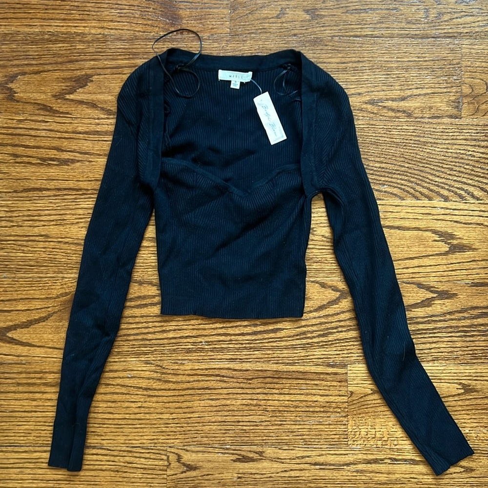 Bodhi Blou Black Ribbed Long Sleeve Top